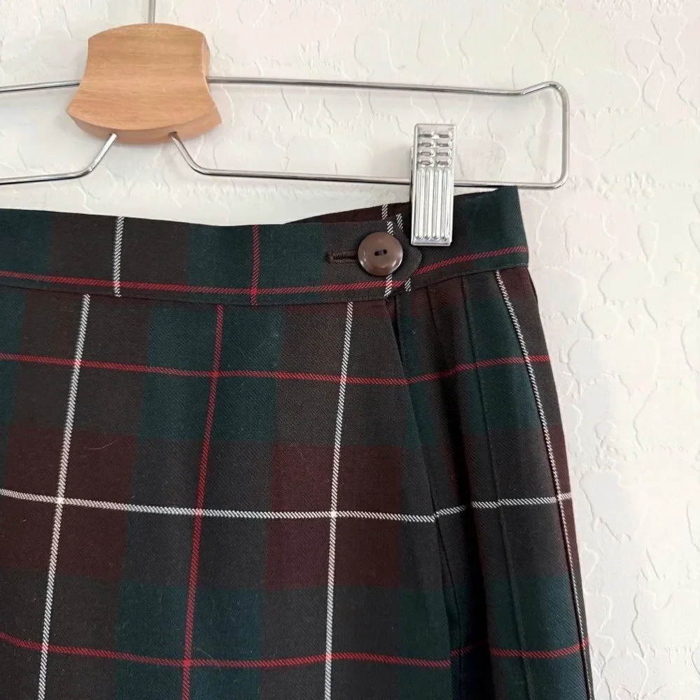 UK Vintage St Michael Skirt Tartan Plaid Pleated Wrap Wool Long Modest Skirt